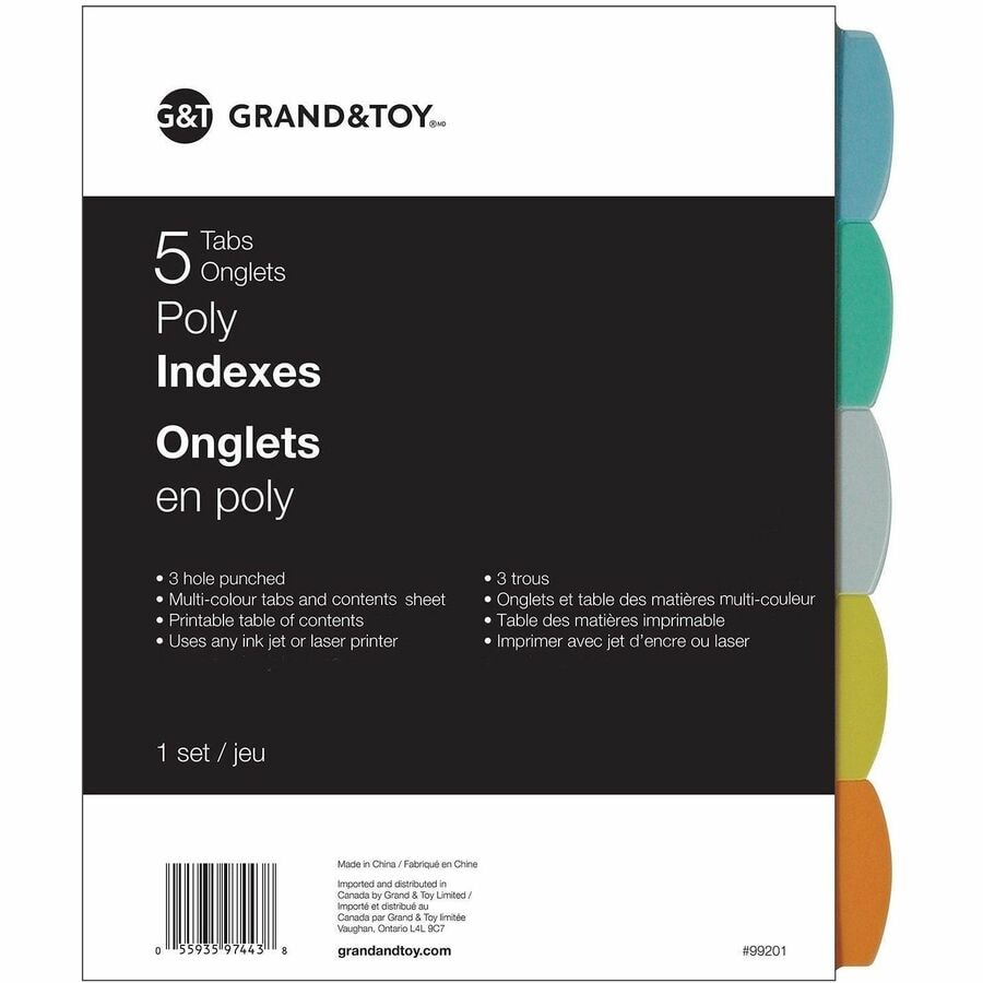 Grand & Toy Index Divider - 5 Blank Tab - 5 Tab/Set - Letter - 8.50 ...