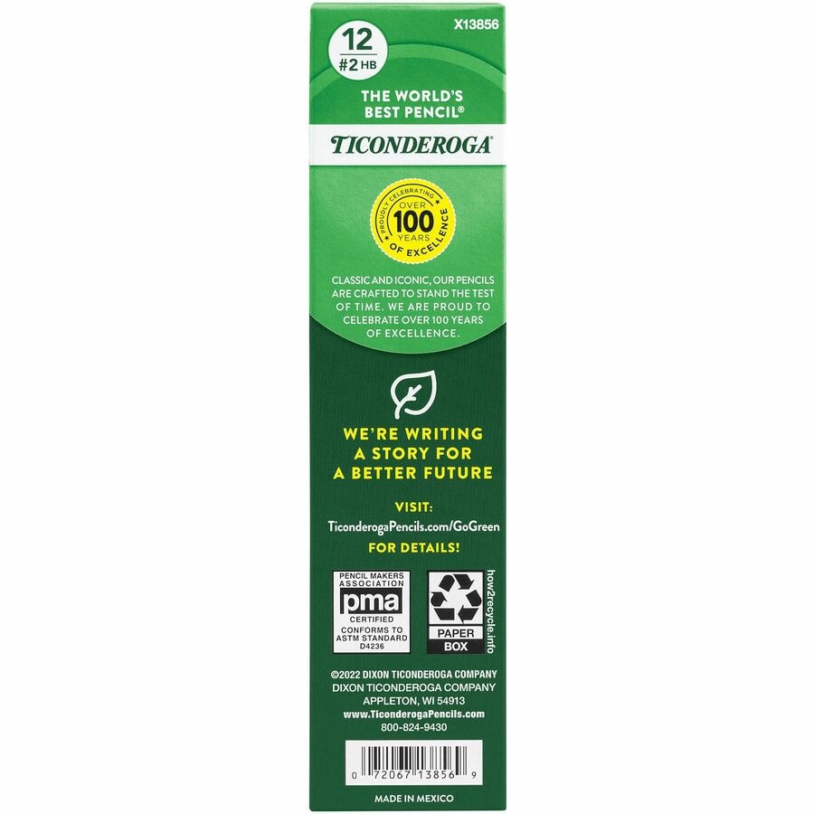 Ticonderoga Tri-Write Triangular #2 Yellow Pencils With Erasers