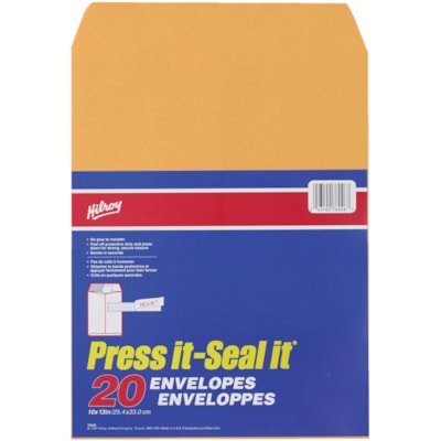 Hilroy Press-It Seal-It Kraft Envelopes, Suntan, 10" x 13", Pack of 20 KRAFT - 10" X 13" - 20/PK SELF-ADHESIVE ENVELOPES