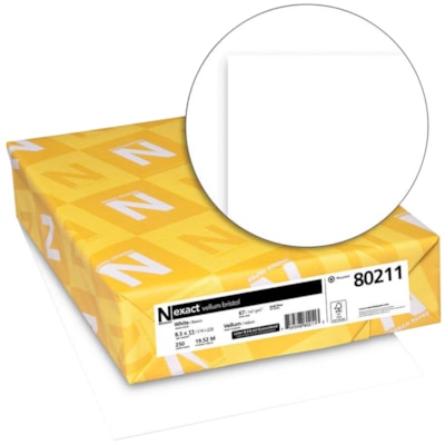 Neenah Exact Vellum Bristol Cover Stock Paper, White, Letter Size, Green Seal Certified, Ream 8.5 X11 19.52M FSC 8.5PT 250/PK