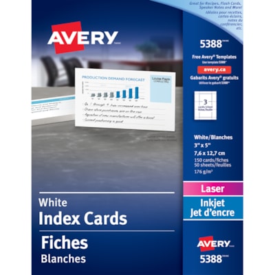 Avery Index Cards, White, 3