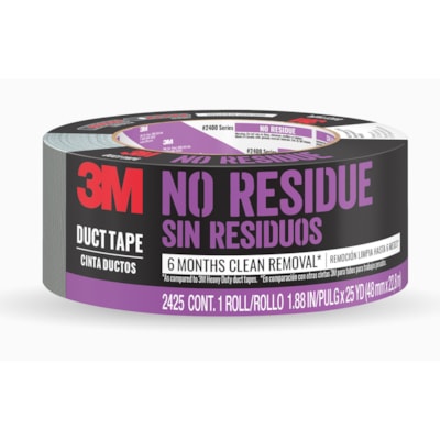 3M No Residue Duct Tape, Black, 48 mm x 22.8 m 1.88" X 25' (48 MM X 22 8 M) 