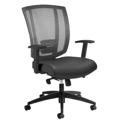 Fauteuil à dossier en mailles à basculement synchronisé Avro Offices to Go, Assise en cuir reconstitué Luxhide gris anthracite/Dos en maille noire OFFICES TO GO   AVRO FAUTEUIL A BASCULEMENT SYNCHRO