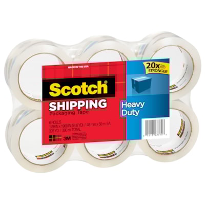 Scotch® Heavy Duty Shipping Packaging Tape, 48 mm x 50 m, Pack of 6 CLEAR 48 MM X 50 M