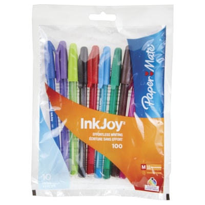 Paper Mate InkJoy 100ST Ballpoint Stick Pens, Assorted Fashion Colours, Medium 1.0 mm, 10/PK  