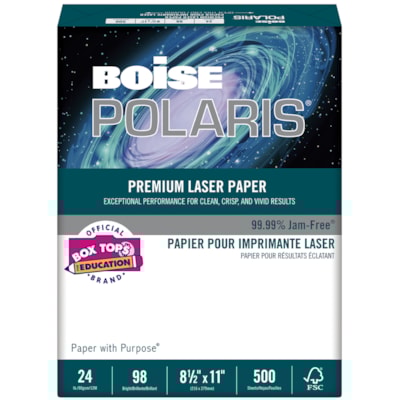 Papier laser de qualite superieure Boise POLARIS®, format lettre (8-1/2 po x 11 po), 24 lb, blanc, emb de 500 feuilles 8 5X11 BRILLANCE 98  500/EMB BLANC