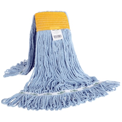 Globe Commercial Products Synthetic Looped-End Wet Mop, Yellow Wide-Band, Blue, 24 oz LOOPED END  SYNTHETIC  BLUE 