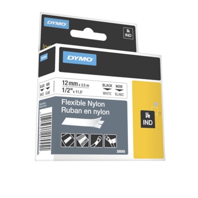 Ruban en nylon souple de qualité industrielle pour étiqueteuse Rhino DYMO, impression noir sur blanc, 12 mm x 3-1/2 m (1/2") NOIR SUR BLANC FLEXIBLE POUR RHINO PRO 5000