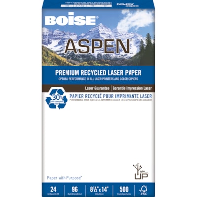 Boise Aspen 30% Premium Recycled Laser Paper, 24 lb., Legal-Size, Ream 8.5"X14" 30%PCW 