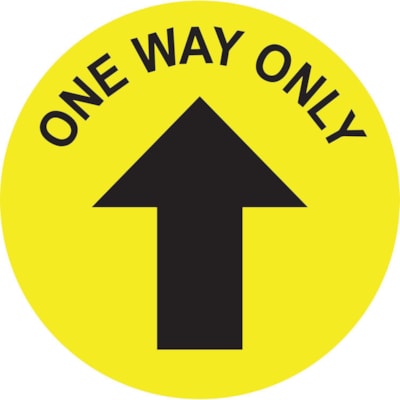 Sterling Social Distancing Circular Carpet Decal, English, One Way Only with Arrow, Black on Yellow, 12" QTY1-9 