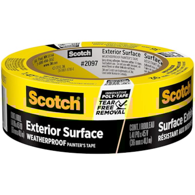 Scotch 2097 Exterior Surface Painter's Tape, Weatherproof, Yellow, 36 mm x 41.1 m YELLOW WEATHERPROOF PAINTER'S TAPE