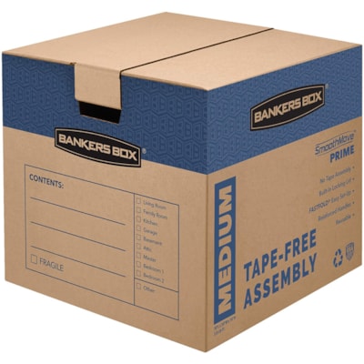 Bankers Box SmoothMove Prime Moving Boxes, Tape-Free and Fast-Fold Assembly, Medium, 16" x 18" x 18", 8/CT 16X18X18 8/CT NO TAPE REQUIRED