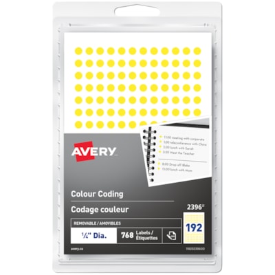 Avery Non-Printable Removable Colour-Coding Labels, Yellow, 1/4" Diameter, Sheet of 192 Labels, Pack of 4 Sheets 1/4" ROUND YELLOW