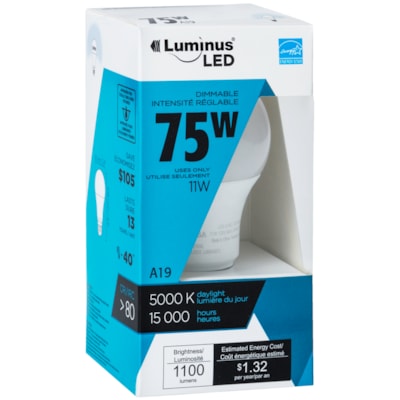 Ampoule DEL Luminus, A19, 11 W, intensité variable, lumière du jour, 6/paquet LUMINUS  OMNI 