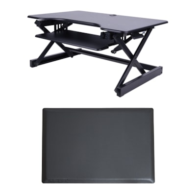 Rocelco 32" Height Adjustable Standing Desk Riser with Anti-Fatigue Mat, Black esk Riser-Medium Anti Fatigue Mat