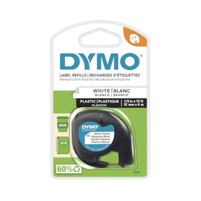 Ruban de recharge pour étiquettes LetraTag DYMO, noir sur blanc PLASTIQUE 12MM X 23PI DE LONG POUR MACHINES LETRATAG DYMO