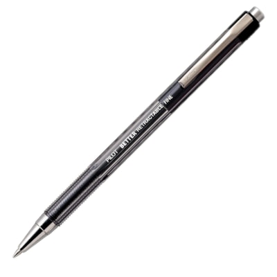 Pilot Better Retractable Ballpoint Pen, Black, Fine FINE  REFILLABLE CLEAR BARREL FINGER GRIP USES RFB REFILL