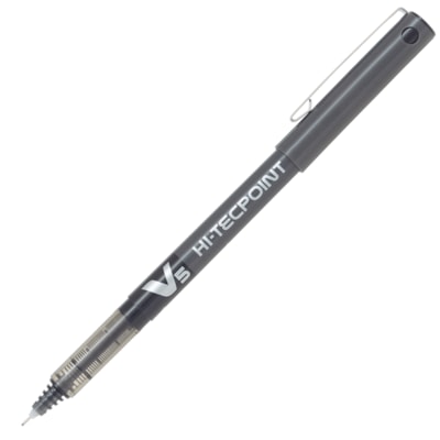Pilot Hi-Tecpoint V5 Rollerball Pens, Black, Extra Fine 0.5 mm, Box of 12 X-FINE .5MM LINE LIQUID INK DISPOSABLE PILOT V5