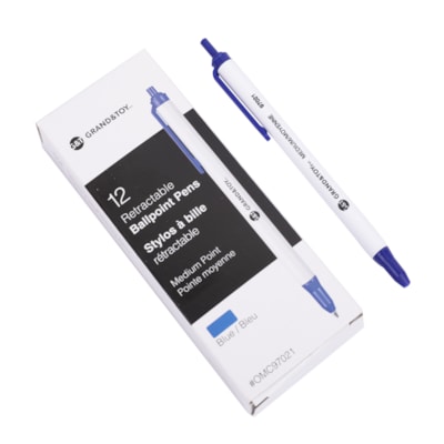 Grand & Toy Retractable Ballpoint Pens, Blue, Medium 1.0 mm, 12/BX BLUE REPLACED 97021 