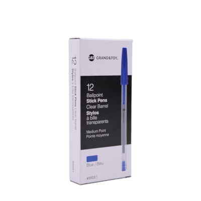 Grand & Toy Premium Ballpoint Pens, Blue, Medium, Box of 12 PREMIUM TUNGSTEN CARBIDE BALL NON-CLOGGING INK NON-REFILLABL