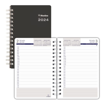 Blueline DuraGlobe Sugar Cane 12-Month Daily Planner, Black, 8'' x 5'', January-December, Bilingual FLEXIBLE COVER  BLACK  BIL 8" X 5"   FSC CERTIFIED