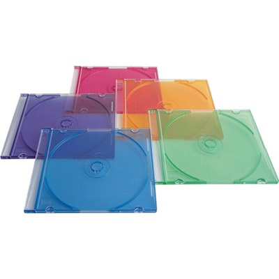 Verbatim CD/DVD Color Slim Jewel Cases, Assorted - 50pk - Jewel Case - Book Fold - Plastic - Blue, Green, Pink, Purple, Yellow - 1 CD/DVD 5 ASSORTED COLORS 50PK HOLDER