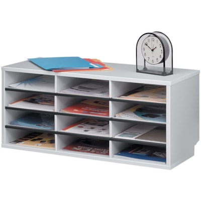 Fellowes 12-Compartment Sorter Literature Organizer - 12 Compartment(s) - Compartment Size : 2.50" (63.50 mm) x 9" (228.60 mm) x 11.63" (295.27 mm) - 12.9" (328.68 mm) Height x 29" (736.60 mm) Width x 11.9" (301.75 mm) Depth - Corrugated - Dove Gray - Particleboard - 1 Each DOVE GRY 29WX11-7/8DX12-15/16H SELF ADHESIVE LABELS INCLUDED