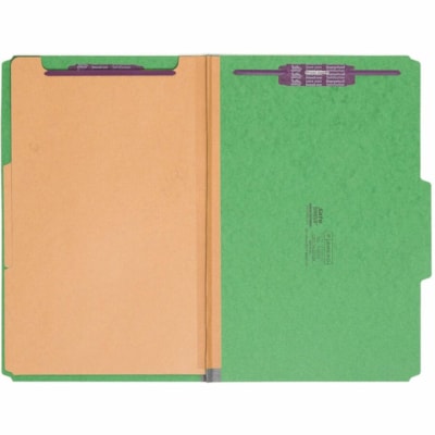 Smead - SafeSHIELD 2/5 Onglet coupé format légal Recyclé Chemise de classification - 8 1/2 po (215,90 mm) x 14 po (355,60 mm) - 2 po (50,80 mm) Extension - 2 x 2S Attache(s) - 2 po (50,80 mm) pour Dossier - Haut Position supérieure - Droite du centre Position d'onglet - 2 SAFESHIELD FASTENERS  GREEN 2 DIVIDERS/2" EXPANSION