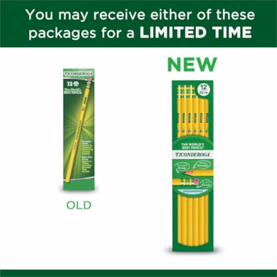 Ticonderoga Wood-Cased Pencils - Black Lead - 2HB - Yellow Barrel - 12 / Box UNSHARPENED 
