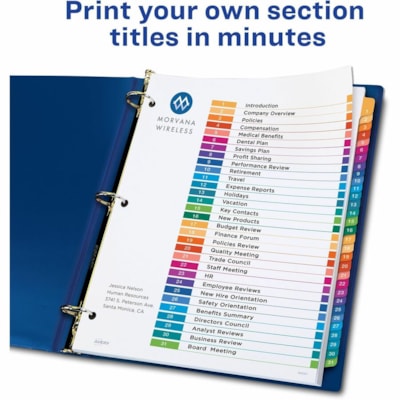 Avery® Ready Index® Table of Content Dividers for Laser and Inkjet Printers, 1-31 - 31 x Divider(s) - 31 Printed Tab(s) - Digit - 1-31 - 31 Tab(s)/Set - 8.50" (215.90 mm) Divider Width x 11" (279.40 mm) Divider Length - Letter - 8.50" (215.90 mm) Width x 11" (279.40 mm) Length - 3 Hole Punch LASER/INK JET  MULTI-COLOUR 1-31  1 SET/PKG