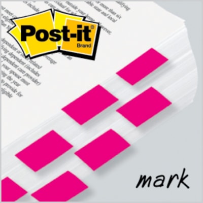 Post-it® Flags - 100 x Bright Pink - 1" (25.40 mm) Flag/Note Width x 1 3/4" (44.45 mm) Flag/Note Length - Rectangle - Unruled - Pink - Removable, Self-adhesive - Dispenser Included - 100 / Pack 1" WIDE  50/DISPENSER 