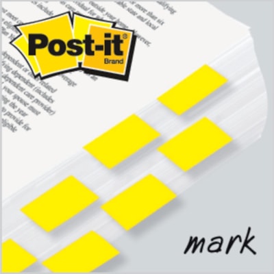 Post-it® Flags - 100 x Yellow - 1" (25.40 mm) Flag/Note Width x 1 3/4" (44.45 mm) Flag/Note Length - Rectangle - Unruled - Yellow - Removable, Self-adhesive - Dispenser Included - 100 / Pack 1" WIDE  50/DISPENSER 