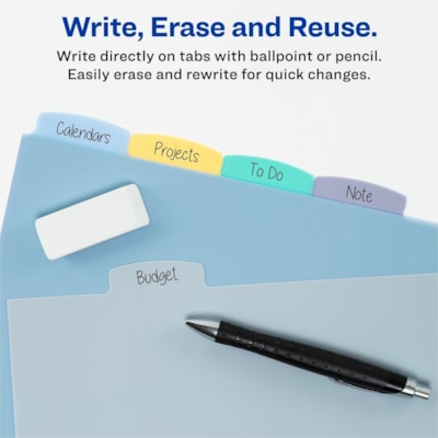 Avery® Big Tab(tm) Write & Erase Plastic Dividers, 5 tabs, 1 set - 5 x Divider(s) - 5 Write-on Tab(s) - 5 Tab(s)/Set - 8.50" (215.90 mm) Divider Width x 11" (279.40 mm) Divider Length - Letter - 8.50" (215.90 mm) Width x 11" (279.40 mm) Length - 3 Hole Punched - Multicolor Plastic Divider - M REFERENCE DIVIDERS 1 SET/PKG 