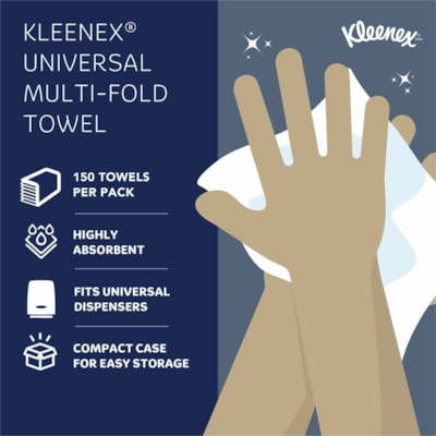 Essuie-tout Recyclé Kleenex - 1 Pli - largeur de 9,20 po (233,68 mm) x longueur de 9,40 po (238,76 mm) - Blanc - 150 emballage - 8 / Carton KLEENEX KIMBERLY CLARKE 150PQT  8 PQT PAR BOÎTE