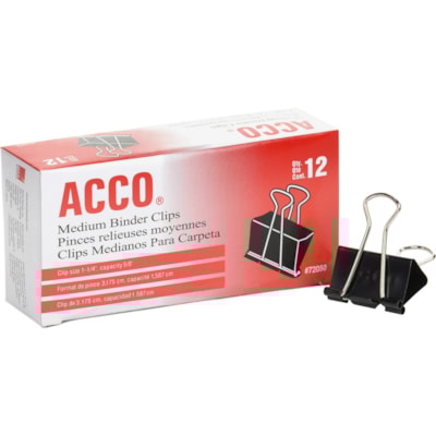 ACCO Medium Foldback Binder Clips - Medium - 1.25" (31.75 mm) Width - 0.6" (15.88 mm) Size Capacity - Reusable - Black - Plastic, Tempered Steel - 1 Dozen 5/8" 