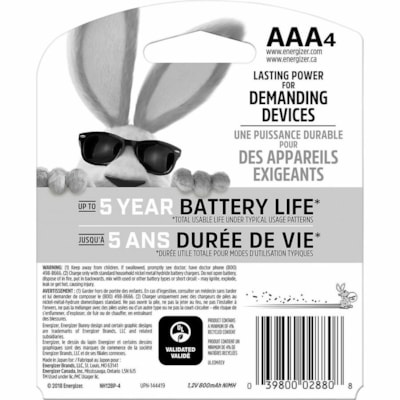 Energizer e2 Rechargeable 850mAh AAA Batteries - For Multipurpose - Battery Rechargeable - AAA - 1.2 V DC - 4 / Pack BATTERY  4PK 