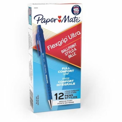 Paper Mate Flexgrip Ultra Retractable Pens - Medium Pen Point - Refillable - Retractable - Blue Ink - Rubber Barrel - 1 Dozen PAPER MATE RETRACTABLE BALLPT 