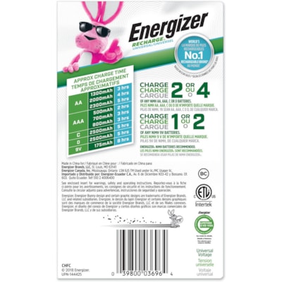 Energizer Recharge Universal Charger - 6 Hour Charging - AA, AAA, C, D, 9V - 1 Each CHARGES AA/AAA/C/D/9V 3 HR CHARGING CHARGE INDICATOR