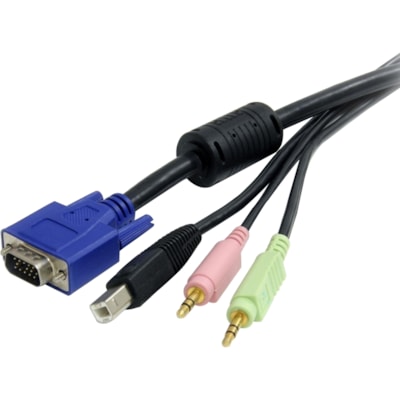 StarTech.com 4-in-1 USB VGA KVM Cable - Audio and Microphone - Keyboard / video / mouse / audio cable - 4 pin USB Type A, HD-15, mini-phone stereo 3.5 mm (M) - HD-15, mini-phone stereo 3.5 mm , 4 pin USB Type B (M) - 10 ft - 10ft ck VGA USB-B Left Connector - Male Left Gender - V
