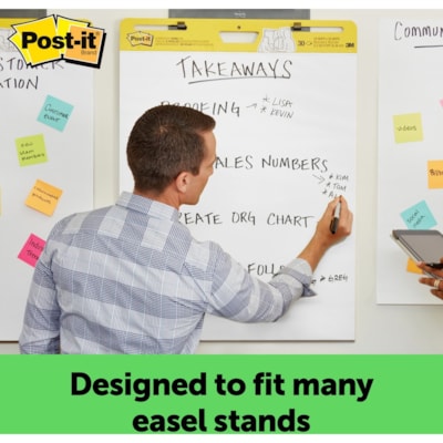 Post-it® Easel Pad with Recycled Paper - 30 Sheets - Plain - Stapled - 18.50 lb (8391.46 g) Basis Weight - 25" (635 mm) x 30" (762 mm) Sheet Size - 30.50" (774.70 mm) Height x 25" (635 mm) Width - White Paper - BlackCardboard Cover - Self-adhesive, Bleed-free, Repositionable, Resist Bleed-throug 25"X30" 30%PCW 30 SHEETS/PAD 2 PADS/PKG SELF-STICK