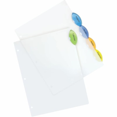 Avery® - Diviseurs en plastique Edge(tm) à onglet insérable, 5 onglets, 1 jeu - 5 x Intercalaire(s) - 5 Onglet(s) - 5 - 5 Onglet(s)/Ensemble - largeur de l'intercalaire 8,50 po (215,90 mm) x longueur de l'intercalaire 11 po (279,40 mm) - 3 TrouPerforé - Divider Translucide  PLASTIQUE DURABLE  5 ONGLET SANS PVC  MULTICOULEUR