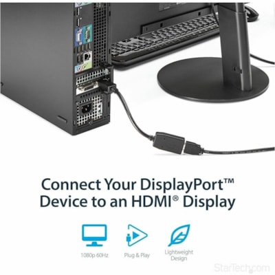 StarTech.com DisplayPort to HDMI Adapter, 1080p DP to HDMI Adapter/Video Converter, VESA Certified, DP to HDMI Monitor/Display, Passive - Passive DisplayPort to HDMI adapter - 1080p/7.1ch Audio/HDCP/DP 1.2; VESA DisplayPort certified - Connects DP host to HDMI display/monitor/projector - Compact DP  RCABL 