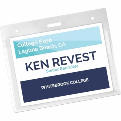 Avery® Horizontal Name Badge Holders, 3" x 4" - Support 3" (76.20 mm) x 4" (101.60 mm) Media - Landscape - Polyvinyl Chloride (PVC) - Clear - Reusable, Durable, Top Loading, Secure, Clip-on, Heavy Duty - 25 / Pack HORIZONTAL VINYL TOP LOAD 