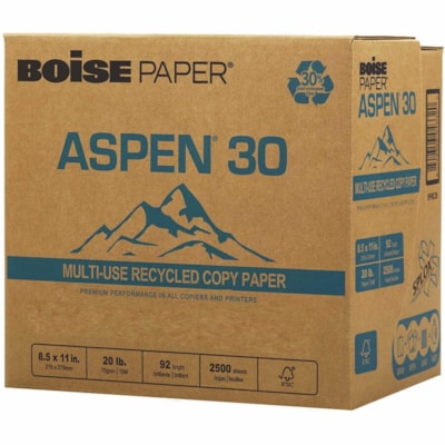 Aspen 30 Multi-use Copy Paper - 92 Brightness - Letter - 8 1/2" (215.90 mm) x 11" (279.40 mm) - 20 lb (9071.85 g) Basis Weight - Smooth - Jam-free, Acid-free - White - 2500 / Carton PREMIUM COPY PAPER 8.5 X 11" 2500 PAGES