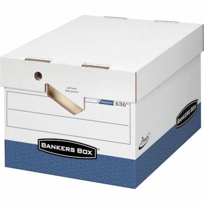 Bankers Box - Boîte d'entreposage Presto(tm) - Internal Dimensions : largeur de compartiment 12 po (304,80 mm) x profondeur de compartiment 15 po (381 mm) x hauteur de compartiment 10 po (254 mm) - External Dimensions : largeur de 12,9 po (327,15 mm) x profondeur de 16,5 po (419,10 mm) x hauteur  LETTRE/LÉGAL  ASSEMBL. RAPIDE MAT. POST. 50 %  60 % RECYC.