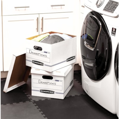 Bankers Box Light Duty Storage/File Box - External Dimensions: 15" (381 mm) Width x 12" (304.80 mm) Depth x 10" (254 mm) Height - Media Size Supported: Letter, Legal - Lift-off Closure - Light Duty - Stackable - White - For File - Recycled - 1 Each WHITE EXTERIOR 50% PCW REMOVABLE LID FELLOWES