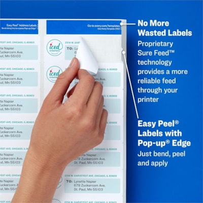 Avery® White Rectangle Labels with Sure Feed(tm) Technology,Easy Peel®, 1-1/3" x 4" , for Laser and Inkjet Printers - 1 21/64" (33.78 mm) Width x 4" (101.60 mm) Length - Permanent Adhesive - Rectangle - Laser - Matte - White - Paper - 14 / Sheet - 100 Total Sheets - 1400 Total Label(s) -  14/SHEET PERMANENT ADHESIVE AVERY 100 SHEETS/BX 1400/BX