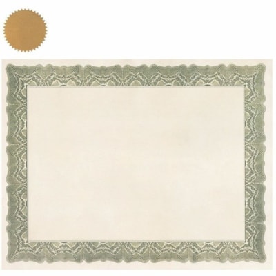 St. James® Gioche Certificates with Gold Seals - 24 lb (10886.22 g) Basis Weight - 8.50" (215.90 mm) Width x 11" (279.40 mm) Length - Inkjet, Laser Compatible - Green - 25 / Pack  W/GOLD IMPRINTABLE SEALS PK/25 RECYCLED W/ 30% PCW