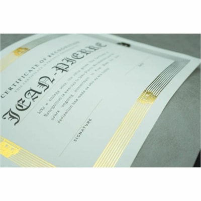 St. James® Capital Gold Foil/Linen Certificate - 24 lb (10886.22 g) Basis Weight - "Certificate of Recognition" - 8.50" (215.90 mm) Width x 11" (279.40 mm) Length - Inkjet, Laser Compatible - Gold - Paper - 12 / Pack  PAPER CAPITAL DESIGN RECYCLED W/ 30% PCW