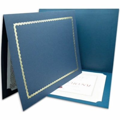 St. James® Classic Linen 83434 Letter Certificate Holder - 8" (203.20 mm) x 10" (254 mm), 8 1/2" (215.90 mm) x 11" (279.40 mm), 8 17/64" (210 mm) x 11 11/16" (297 mm) - Linen, Cover Stock - Navy Blue, Gold Foil - 5 / Pack  CLASSIC NAVY RECYCLED W/ 30% PCW